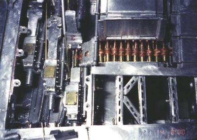 A close-up inside of the wing reveals the .50 caliber machine gun nest.