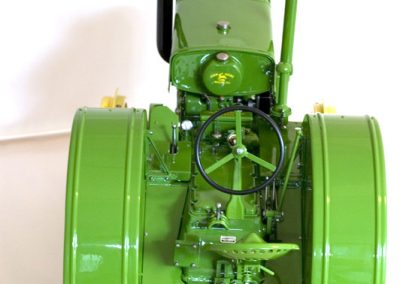 A rear view of the finished scale tractor.