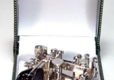 The Minikey sits in a ring box for display.