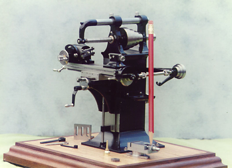 1/6 Scale Brown & Sharpe Horizontal Mill Al’s miniature Brown & Sharpe horizontal mill sits on a pedestal.