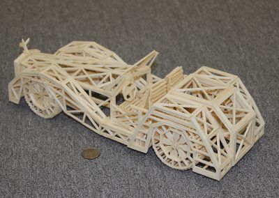 This 12” long model has matchstick wheels that actually turn.