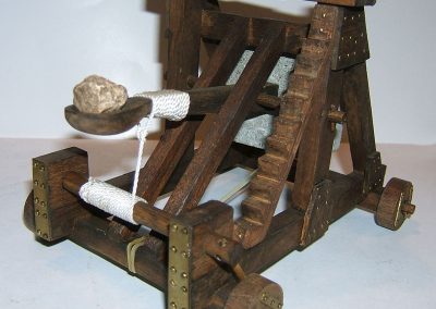 The miniature catapult is all loaded up.