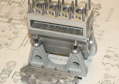 The Seal engine block with Pam Weiss’ head bolts in place—all fifteen of them.