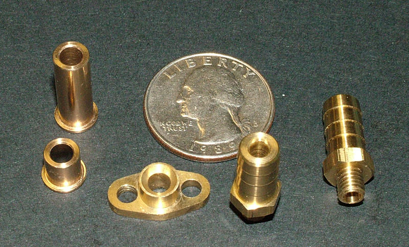 Brass Components Steven’s brass flanges, bushings, and barbed water line fittings.