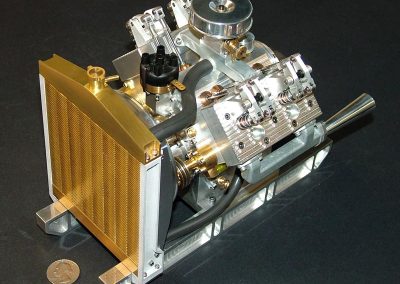 An overall shot of the engine and radiator in the preliminary assembly stage.