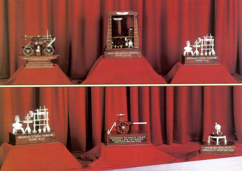 History of the Steam Engine Carvings This photo shows six of Mooney’s carvings for his “History of the Steam Engine” series.