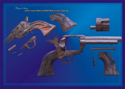 Some of the component parts of the disassembled Frontier revolver.