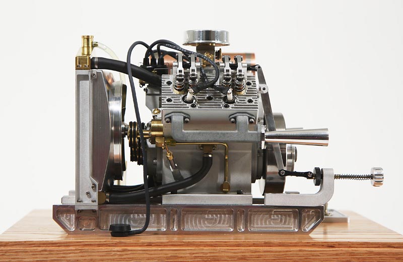The Finished Howell V-4 Engine A side profile of the finished Howell V-4 engine.