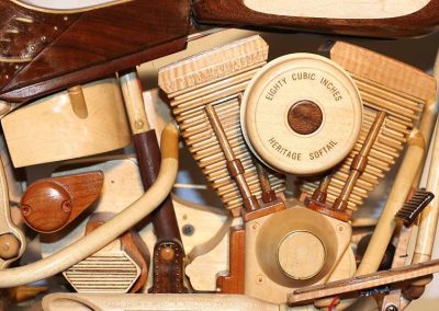 A detail from Sunia’s scale wooden Harley-Davidson Softail.