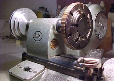 The Boley lathe set up with a bezel chuck.