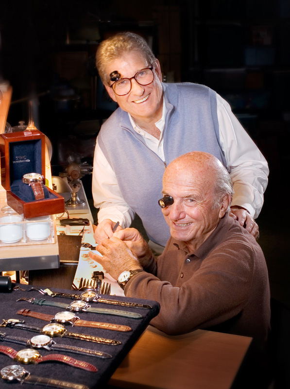 George Thomas and Hartwig Balke Master watchmaker George Thomas (seated) and his business partner Hartwig Balke.