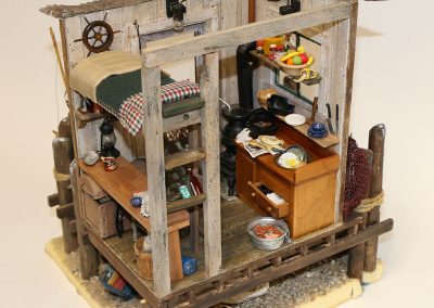 Jeannie Jesse’s miniature, “Fishing Shack” was built at 1/12 scale.