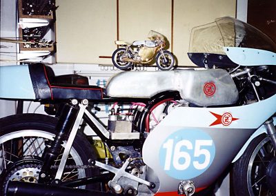 Pere’s scale CZ 250 sits atop the full-size version.