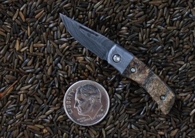 A custom miniature folding knife made by Brian Jacobson.