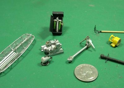 An assortment of miniature tools and equipment.