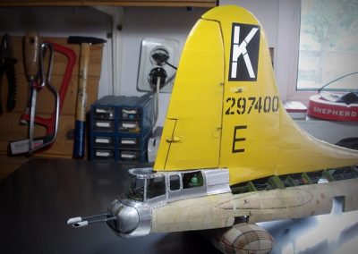 The nearly completed tail section of Martin's B-17G model.