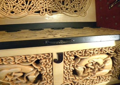 Clayton's custom built carved wooden bench.