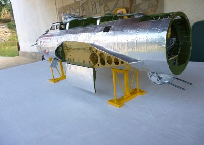 In this photo, the ball turret is actually in place underneath the fuselage.