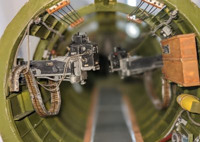 An interior view of the fuselage with both waist guns.