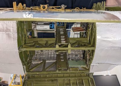Looking up into the B-17G bomb bay.