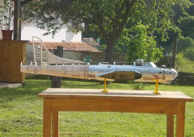 The unfinished B-17G model during a dry fit of the tail section.