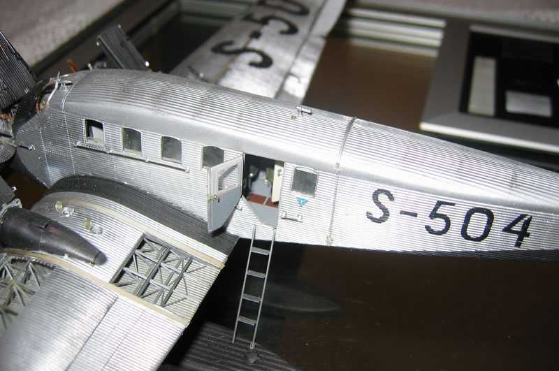 1/72 Scale German Junkers A side view of the Junkers with an open passenger door.