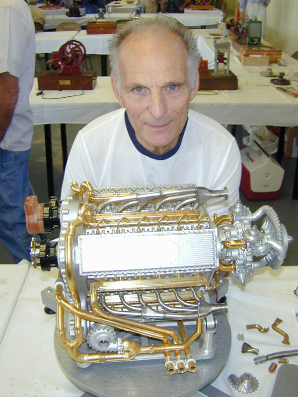 Clen With His Deltic Engine Clen displaying his nearly completed model Deltic engine.