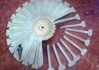Early construction of the wheels for Harold's wooden traction engine.