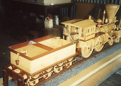 Harold's functional wooden 4-4-0 locomotive model.