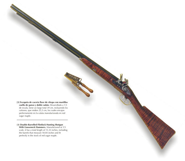 1/3 Scale Flintlock Hunting Shotgun Antonio’s 1/3 scale double-barreled flintlock hunting shotgun.