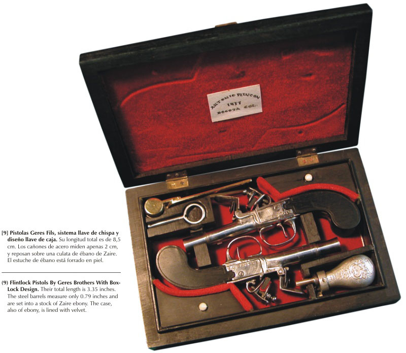 Miniature Flintlock Pistols A boxed set of miniature flintlock pistols.