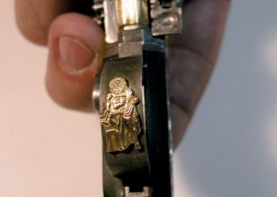One of Antonio’s decorated miniature flintlock pistols.
