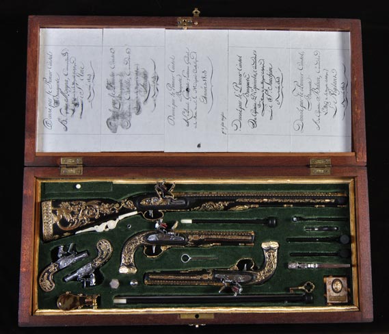 1/3 Scale Garniture Set A magnificently cased five-piece garniture of gold mounted arms.