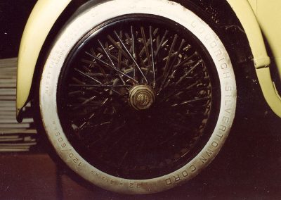 The wire wheels on this model car were painted black.