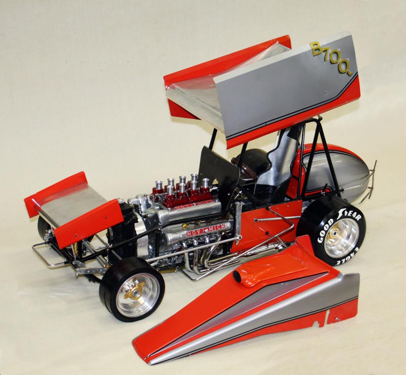 The 1/4 scale Riggle NOVI DOHC sprint car.
