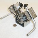 A rear view of the Schillings V-twin DOHC engine.