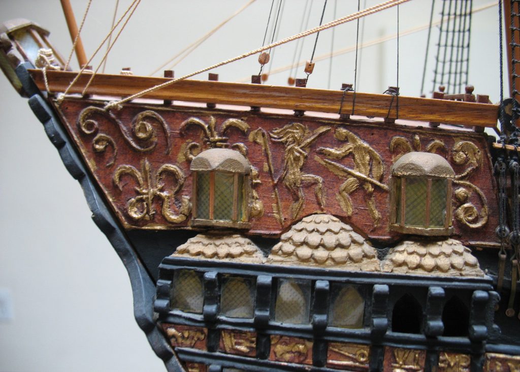 A scale model of the sailing ship, Sovereign of the Seas. 