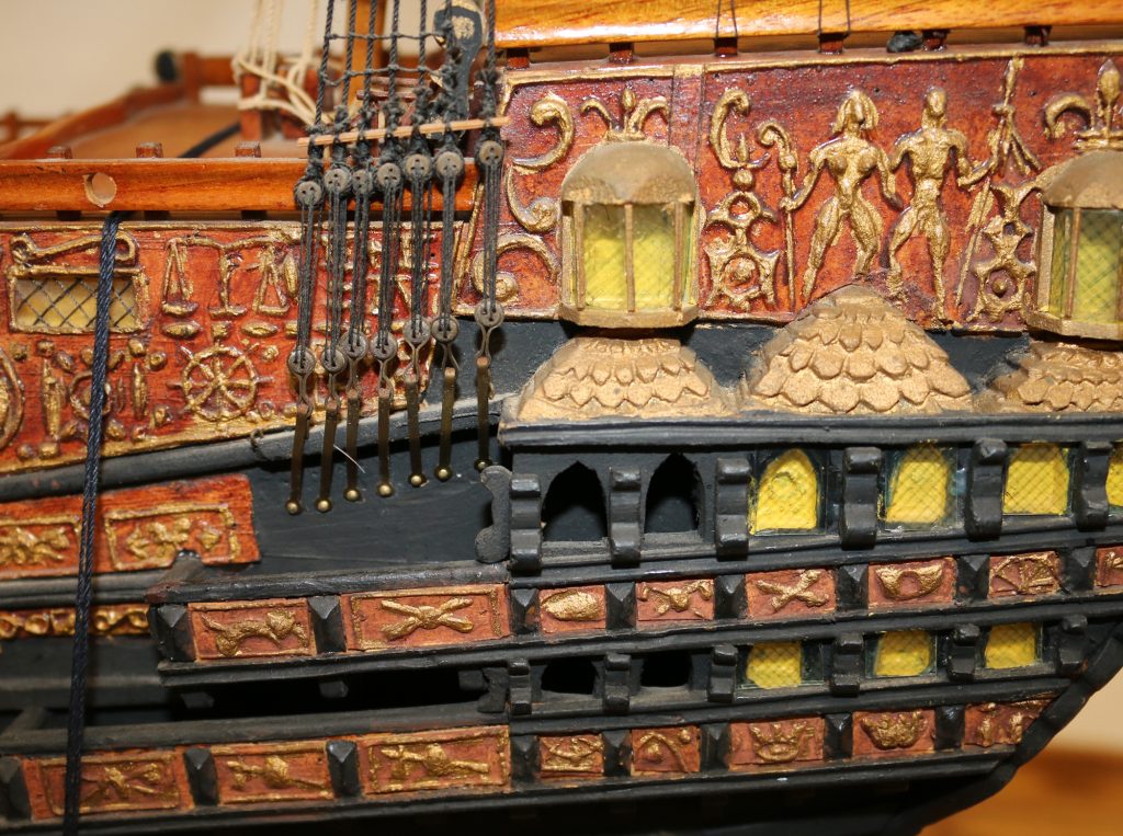A scale model of the sailing ship, Sovereign of the Seas. 