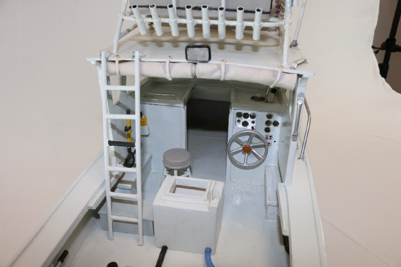 The scratch-built 1/12 scale model Twin B fishing boat.