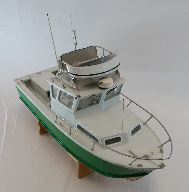 The scratch-built 1/12 scale model Twin B fishing boat.