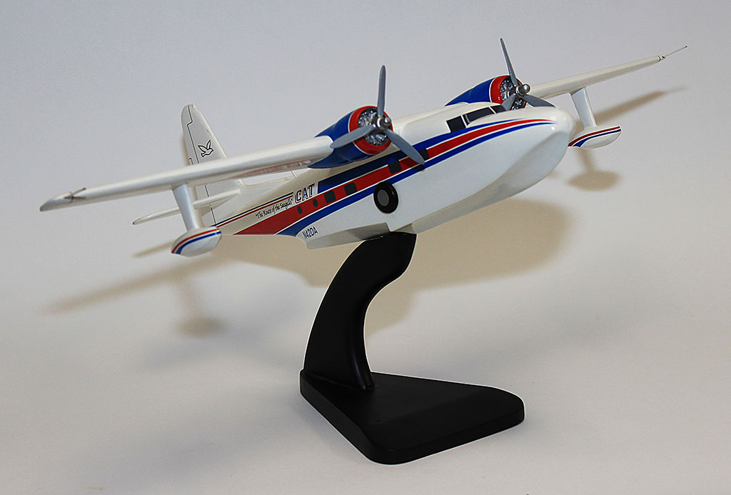 A wooden model Grumman G-73 "Mallard" amphibian plane (California Amphibious Transport markings).