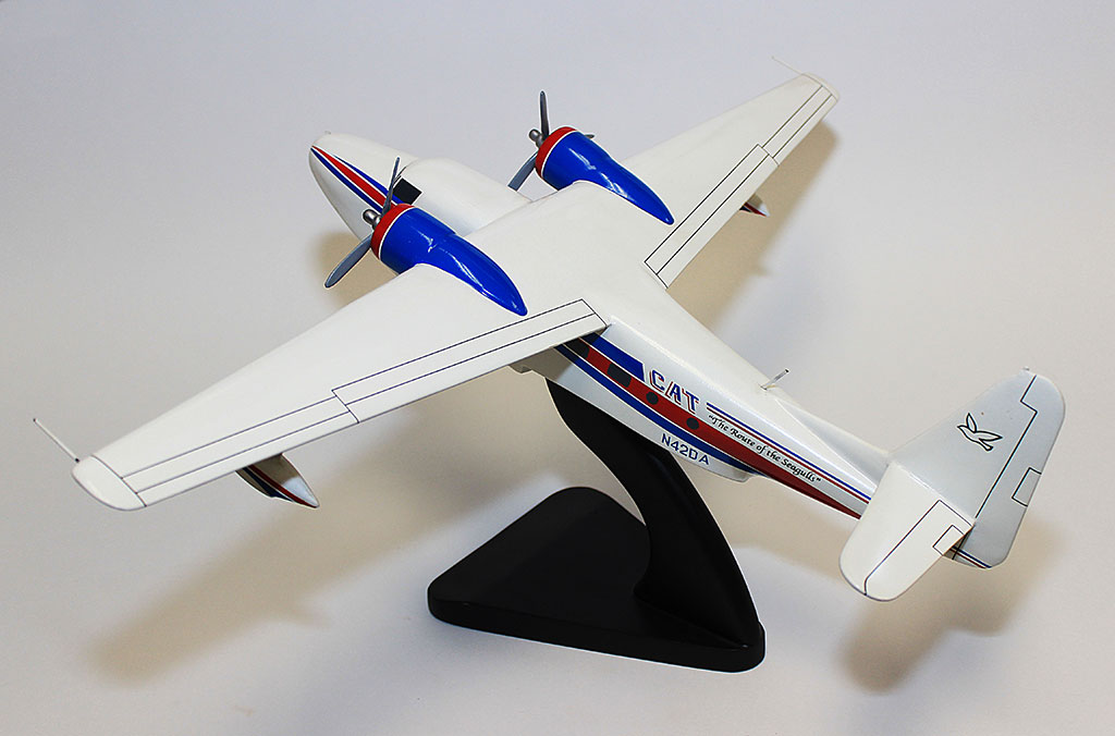A wooden model Grumman G-73 "Mallard" amphibian plane (California Amphibious Transport markings).