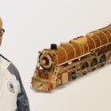 Eckhard Fadtke and his wooden model locomotives.