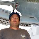 Mike Rapp and his SBD dive bomber. 