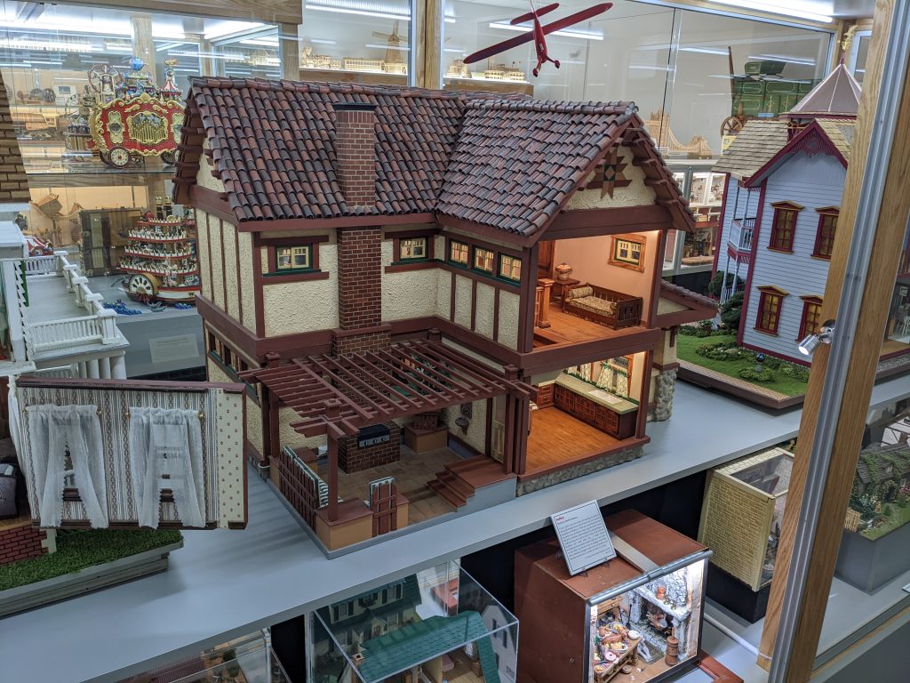 A scratch-built miniature Craftsman style house. 