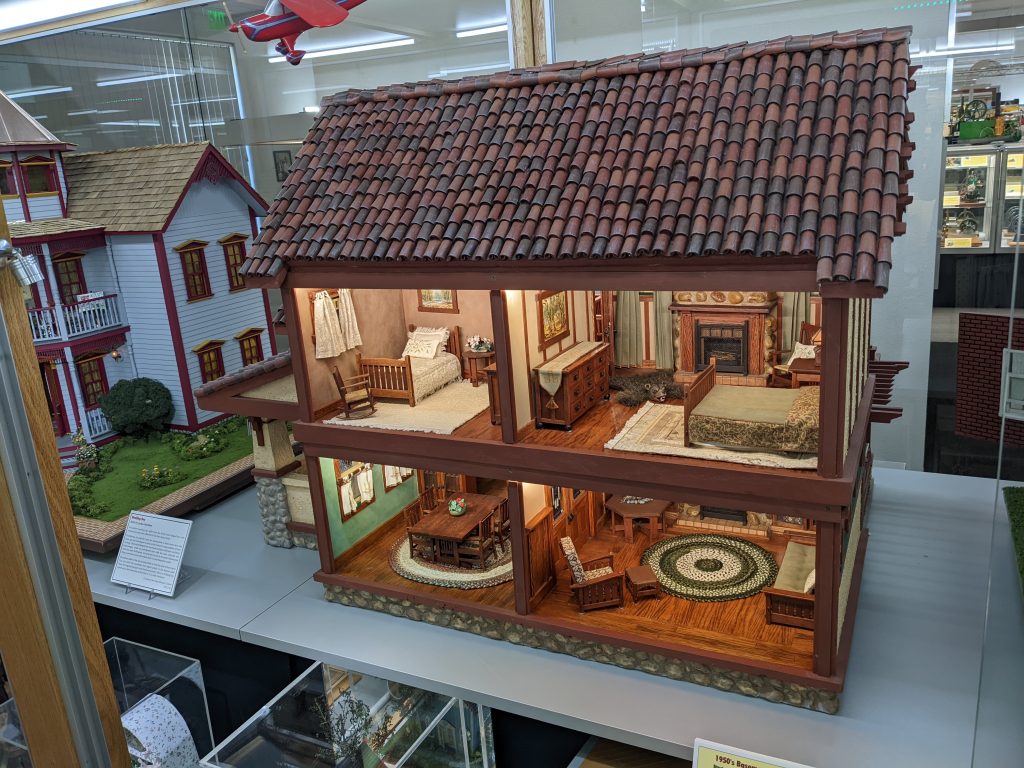 A scratch-built miniature Craftsman style house. 