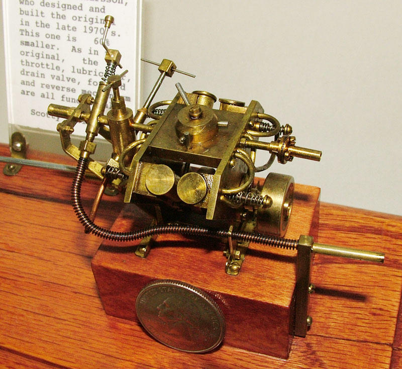 A unique miniature oscillating V-4 marine steam engine built by Scotty Hewitt.