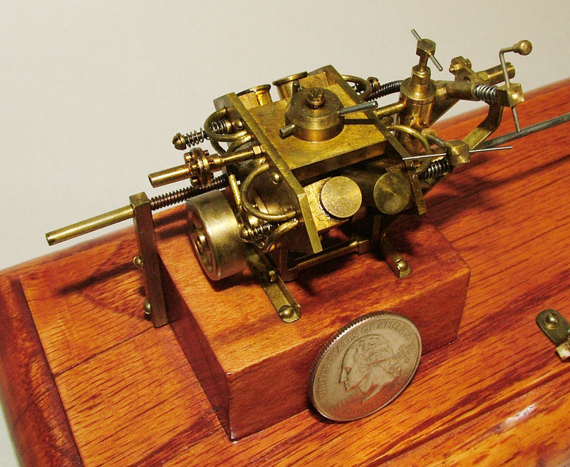 A unique miniature oscillating V-4 marine steam engine built by Scotty Hewitt.
