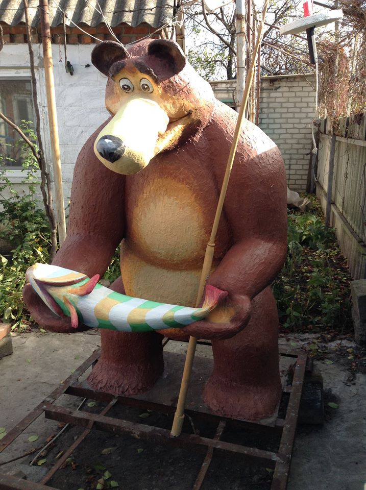Carved Wooden Bear Vladimir has also spent time building larger carved wooden figures for a children's rehabilitation center.