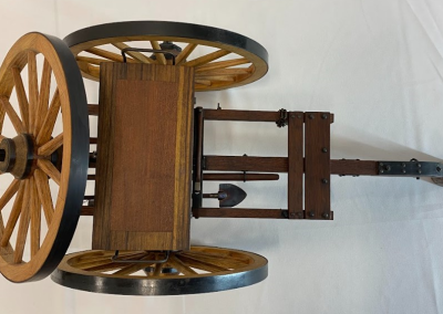 An overhead view of the Napoleon gun caisson. Note the miniature shovel underneath the cart.